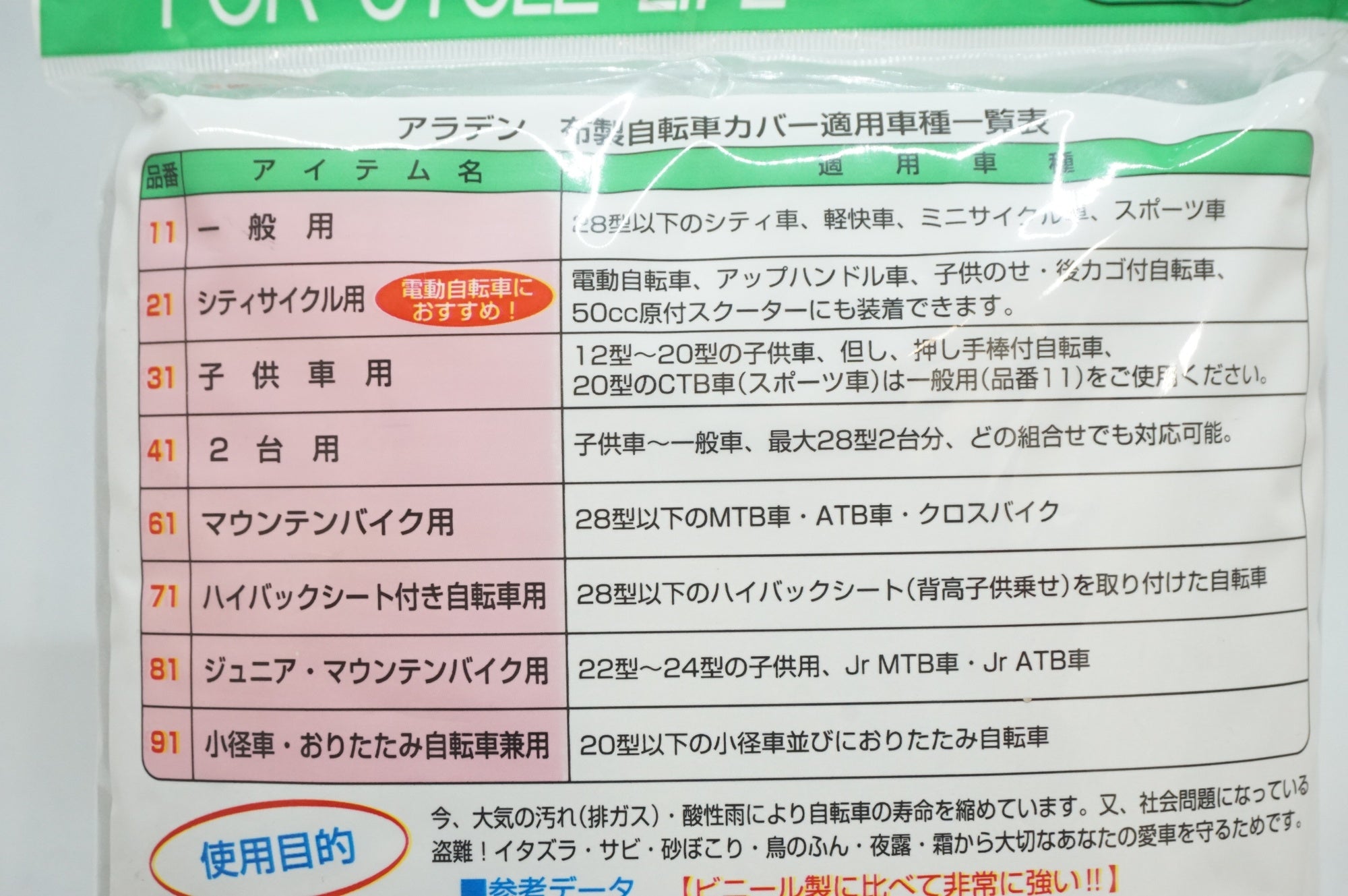ARADEN 「アラデン」 61 マウンテンバイク用 サイクルカバー / 福岡店