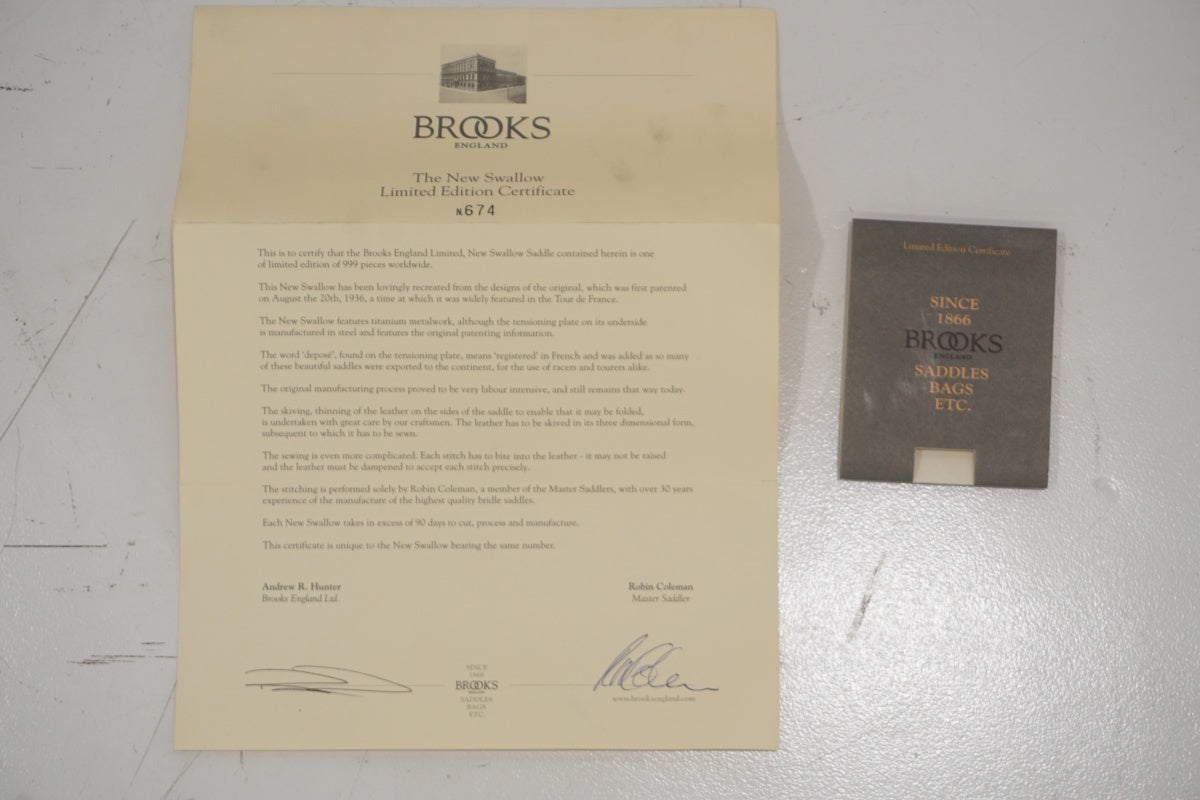 BROOKS 「ブルックス」 B15 THE NEW SWALLOW LIMITED EDITION CERTIFICATE サドル / 滋賀大津店
